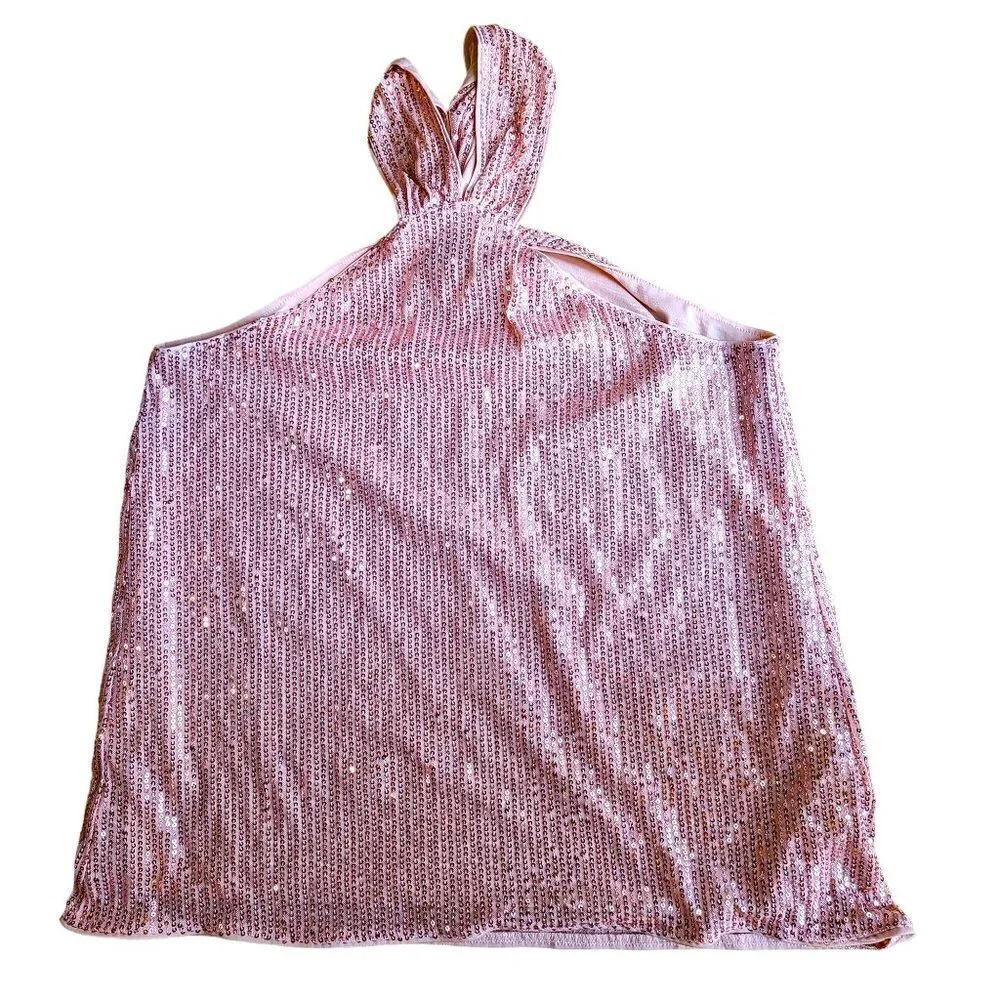 Grace Karin Peachy Pink Keyhole Halter Glitter Sequin Top - Picture 4 of 8